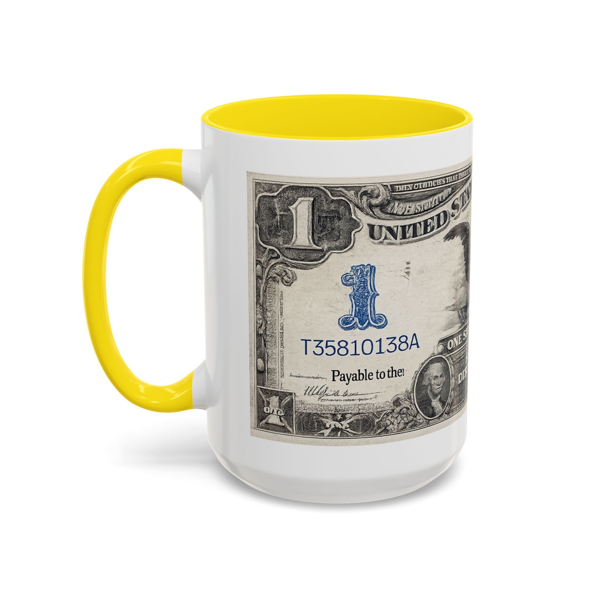 Dollar Bill Accent Coffee Mug — Vintage US Currency Design (11/15oz)