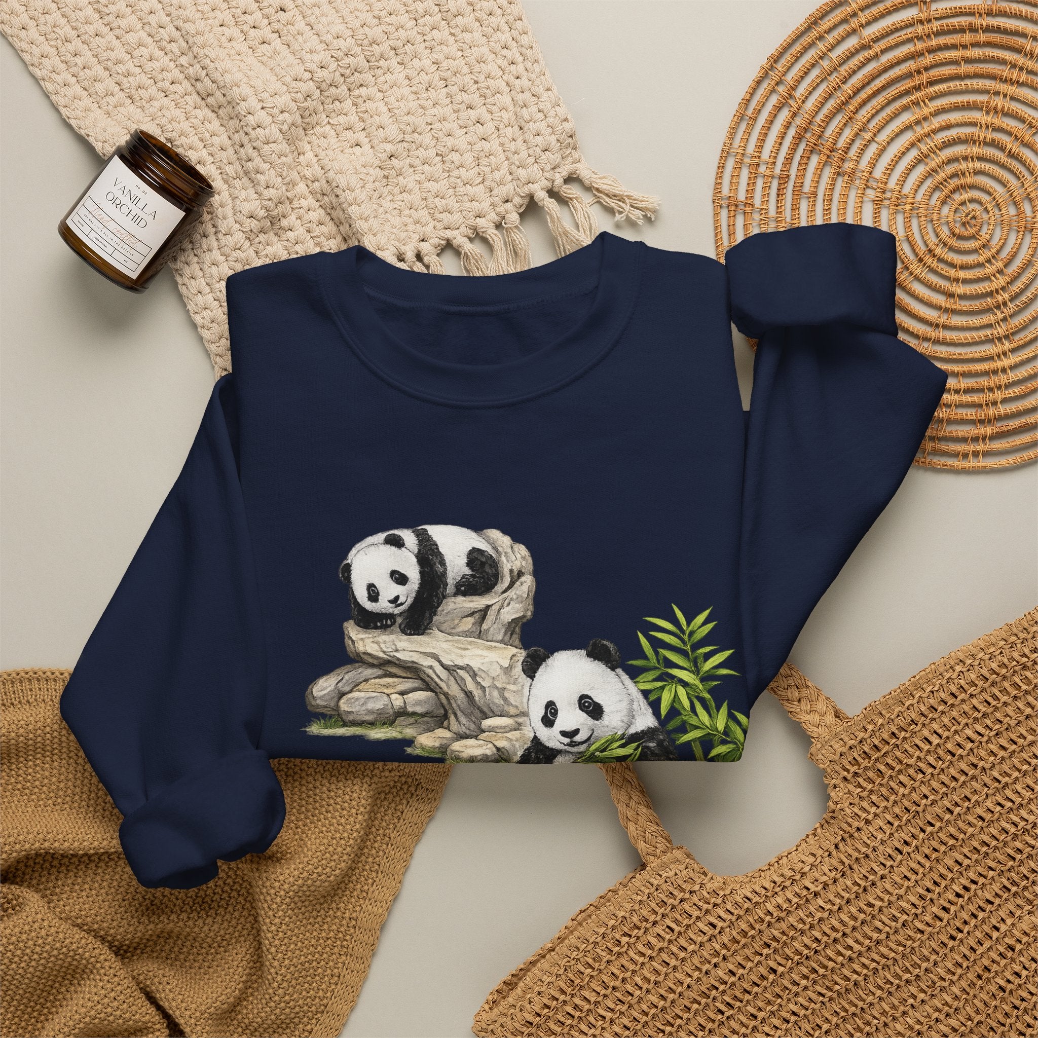 Panda Family Crewneck Sweatshirt — Cute Bamboo Bears Graphic