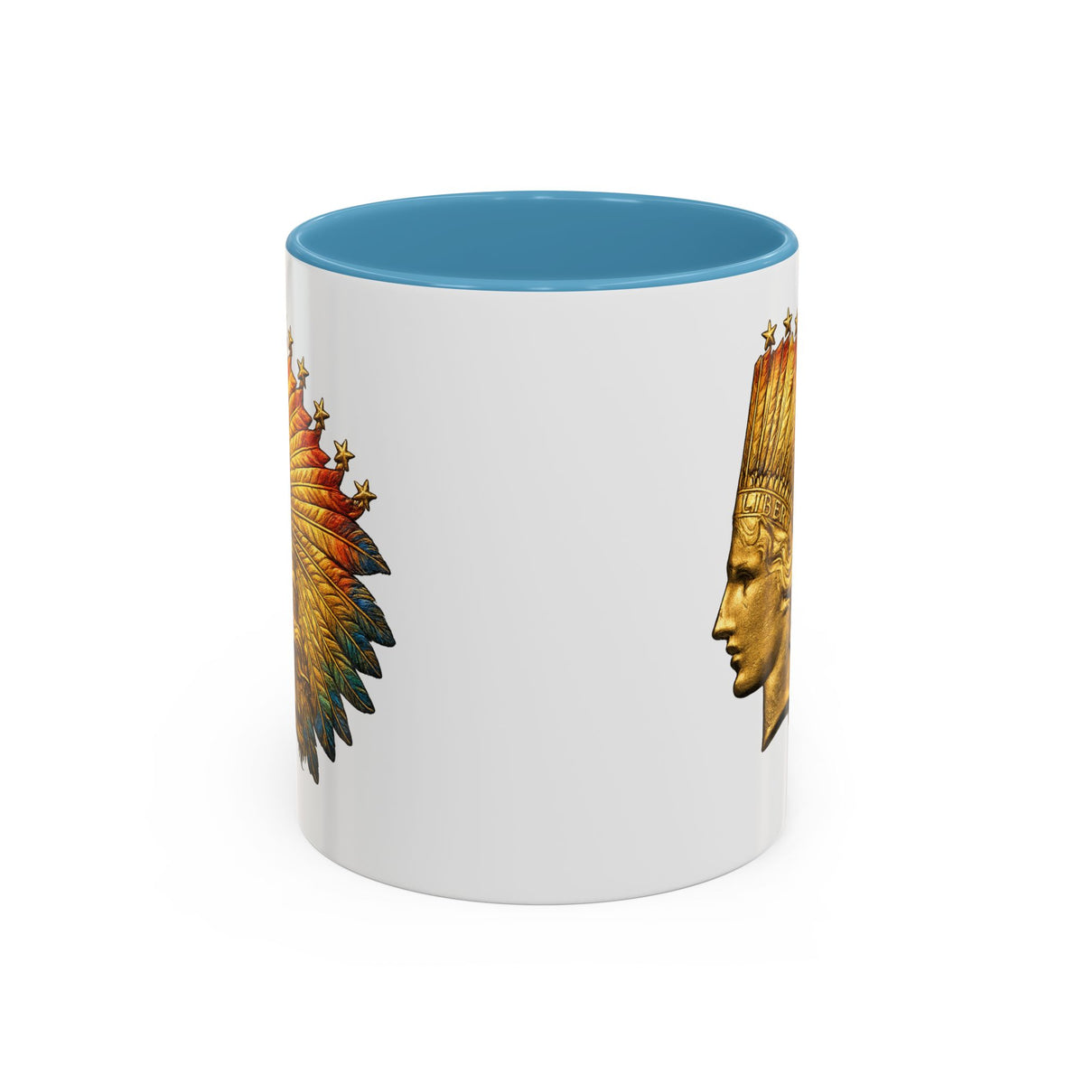 Golden Native Headdress Accent Coffee Mug – Vintage Indian Chief Design (11/15oz)