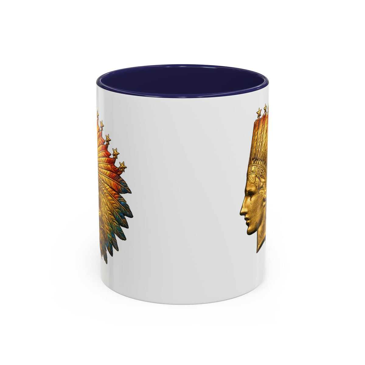 Golden Native Headdress Accent Coffee Mug – Vintage Indian Chief Design (11/15oz)