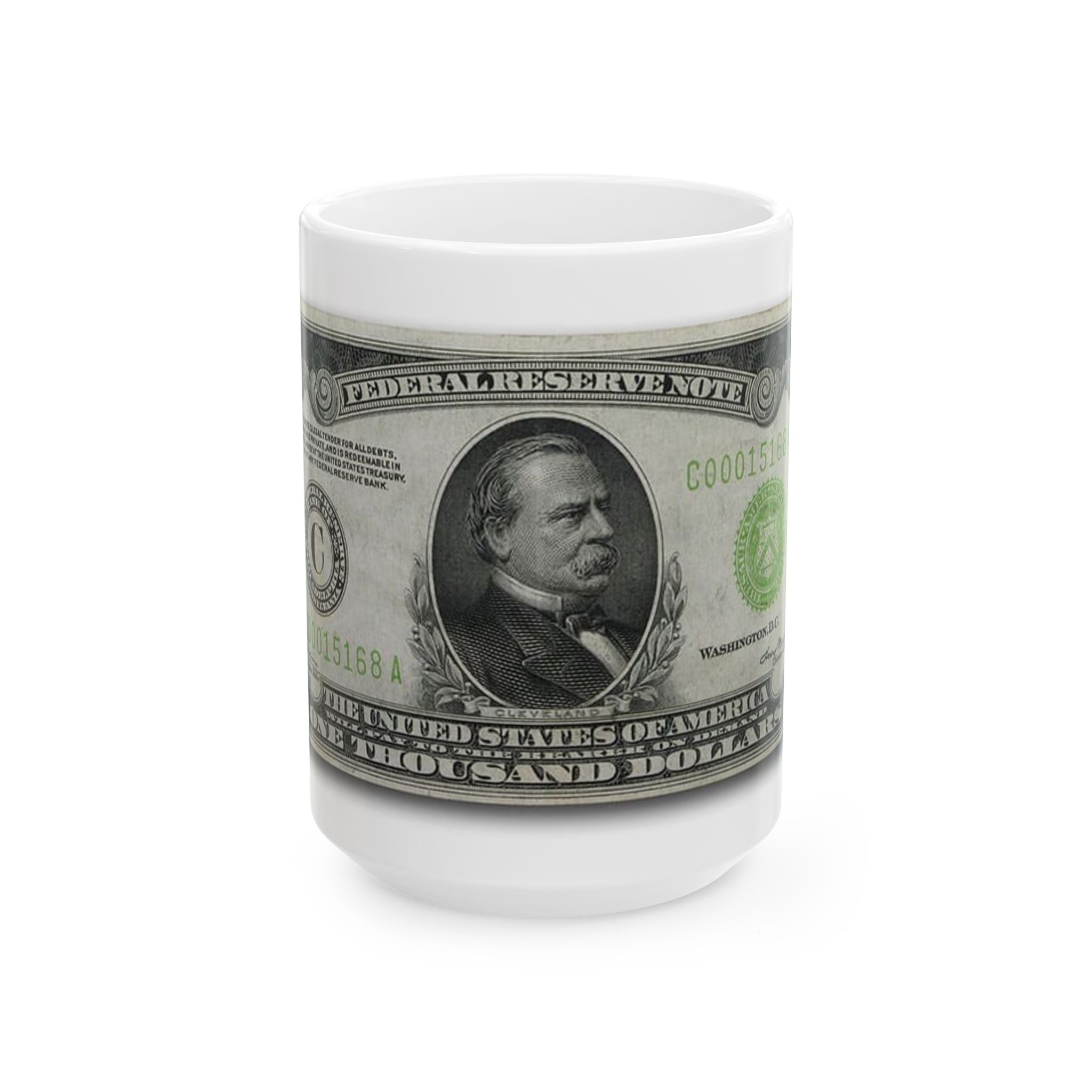 Vintage $1000 Federal Reserve Note Ceramic Mug — Retro Banknote Coffee Cup (11oz/15oz)