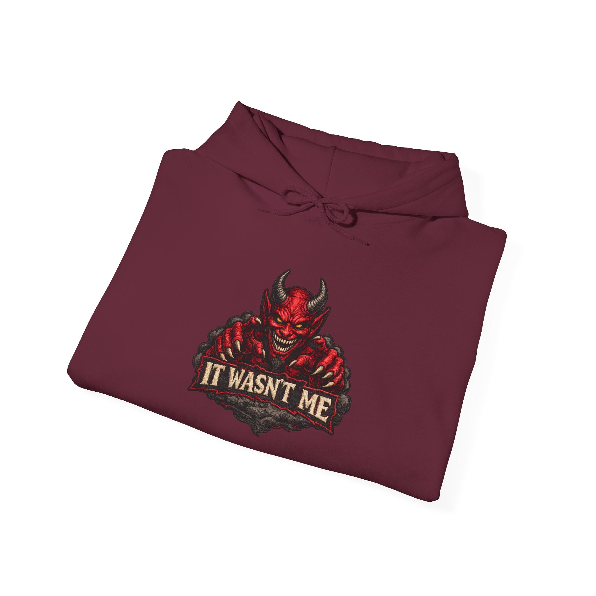 Devil Graphic Hoodie — "It Wasn't Me" Funny Devil Pullover