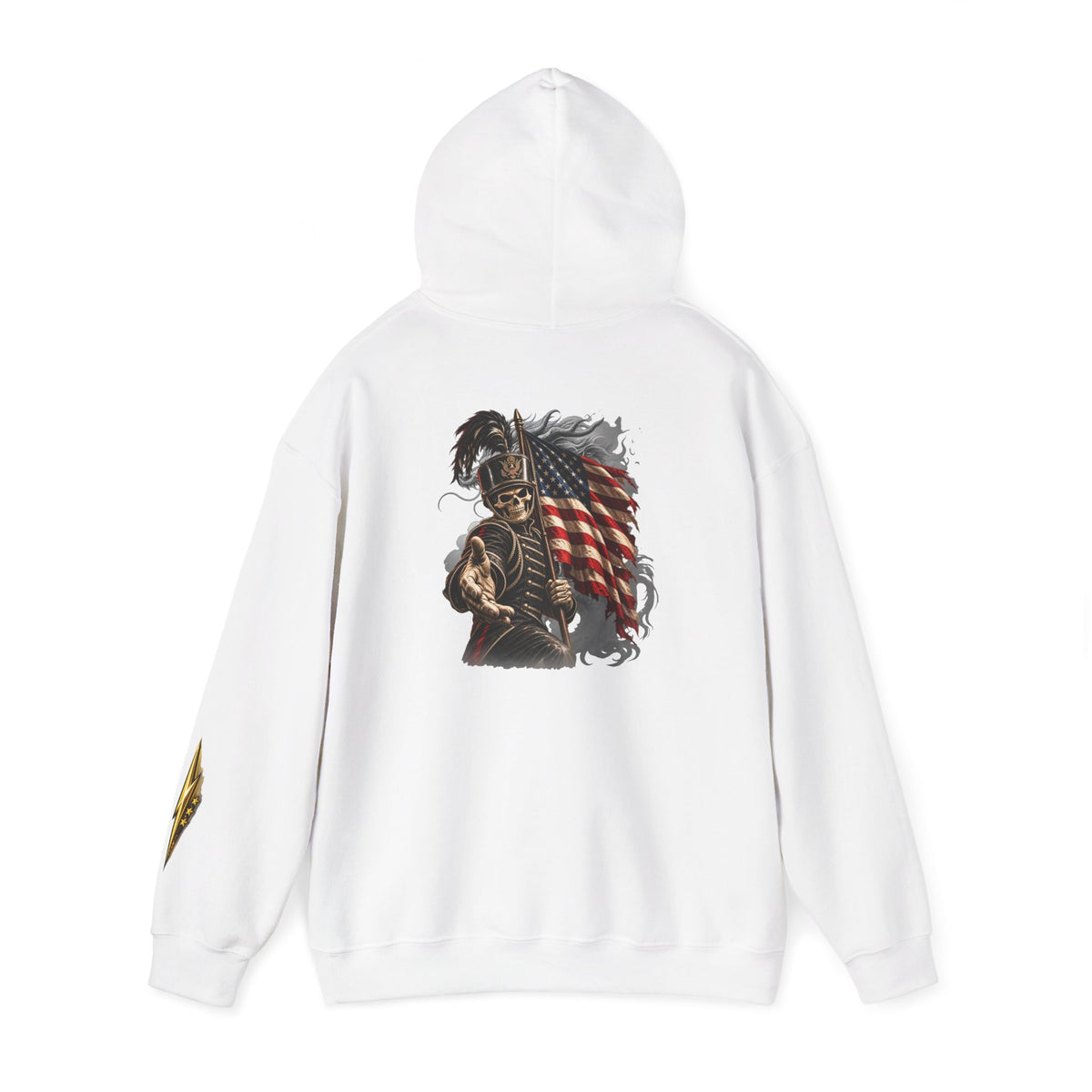 Patriotic Warrior Hoodie — American Flag Skull Back Graphic