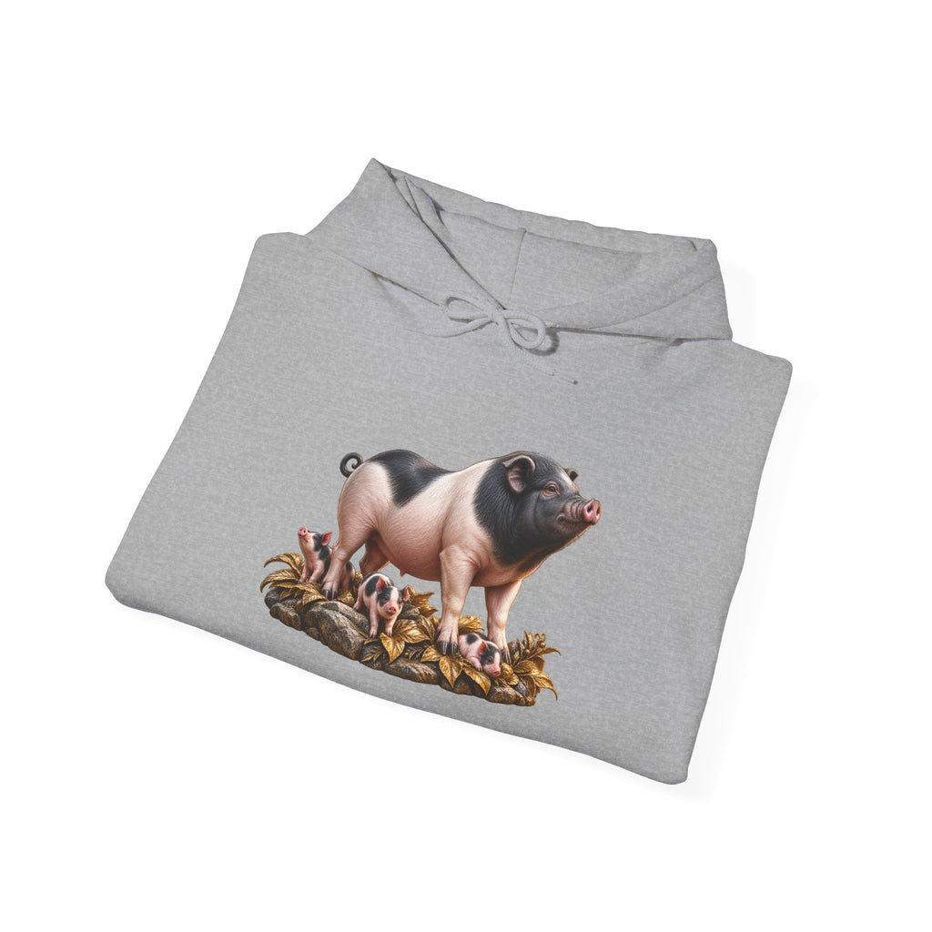 Pig Illustration Hoodie – Farmyard Black & Pink Pig Graphic Pullover