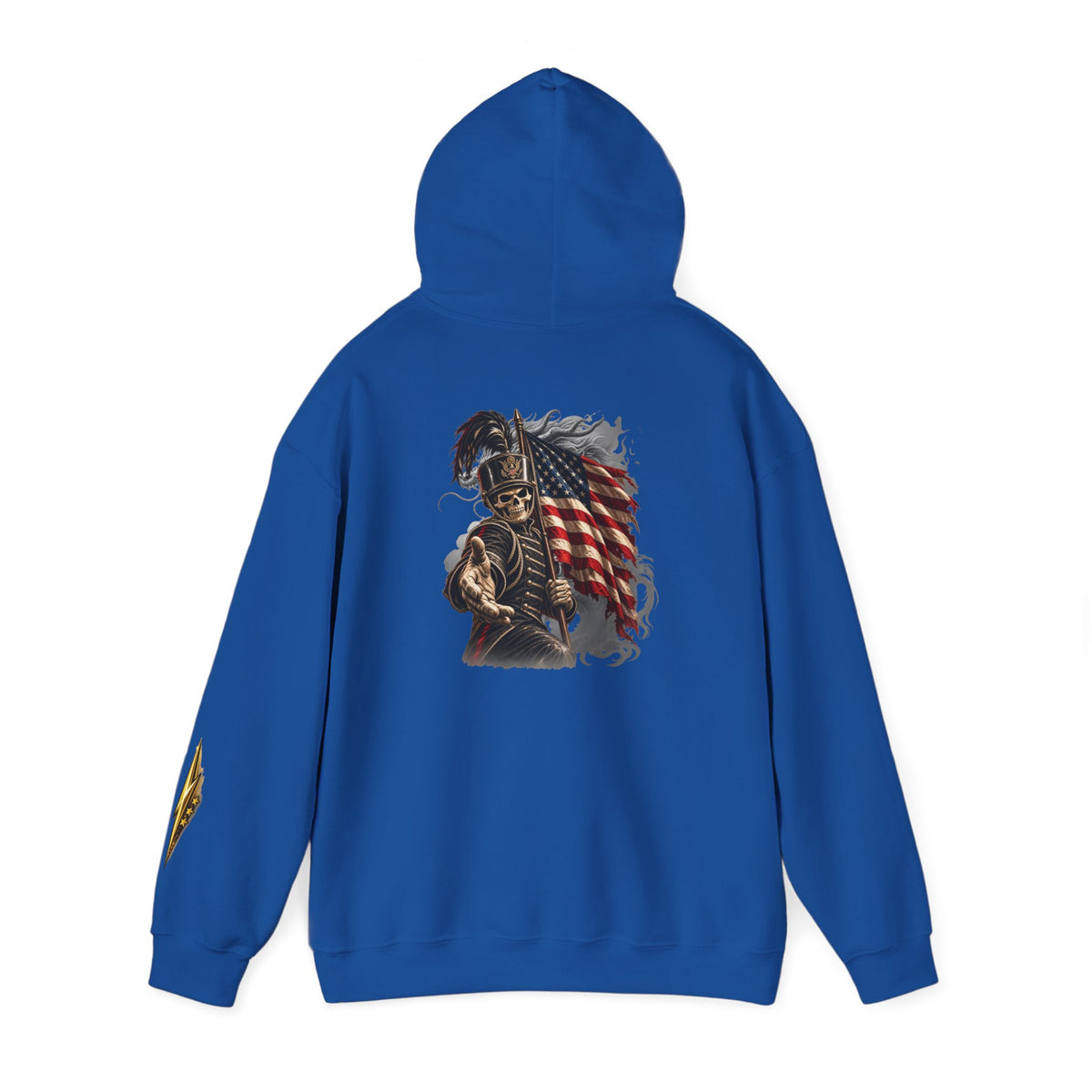 Patriotic Warrior Hoodie — American Flag Skull Back Graphic
