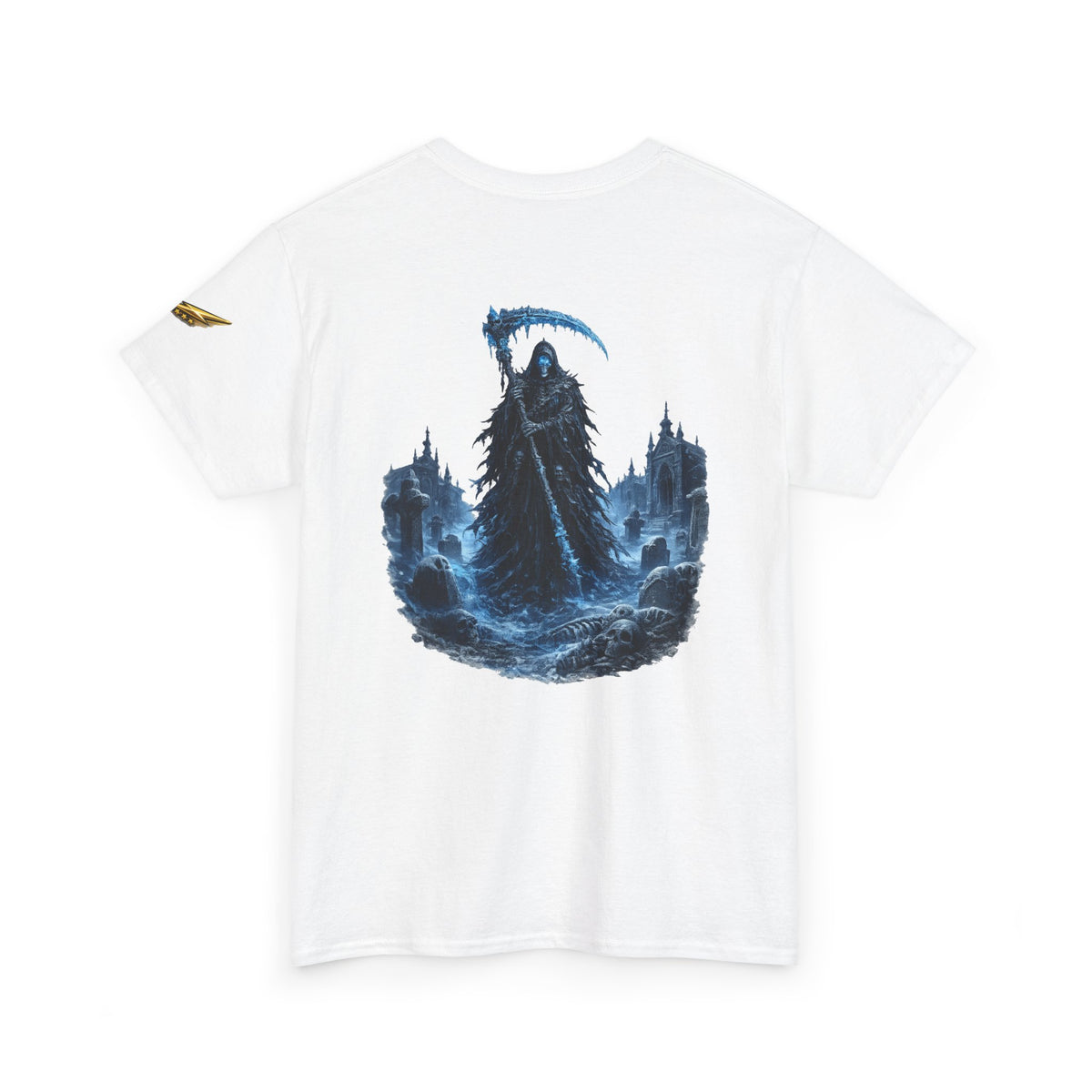 Reaper Scythe Graphic Tee — Gothic Grim Reaper Cityscape T-Shirt