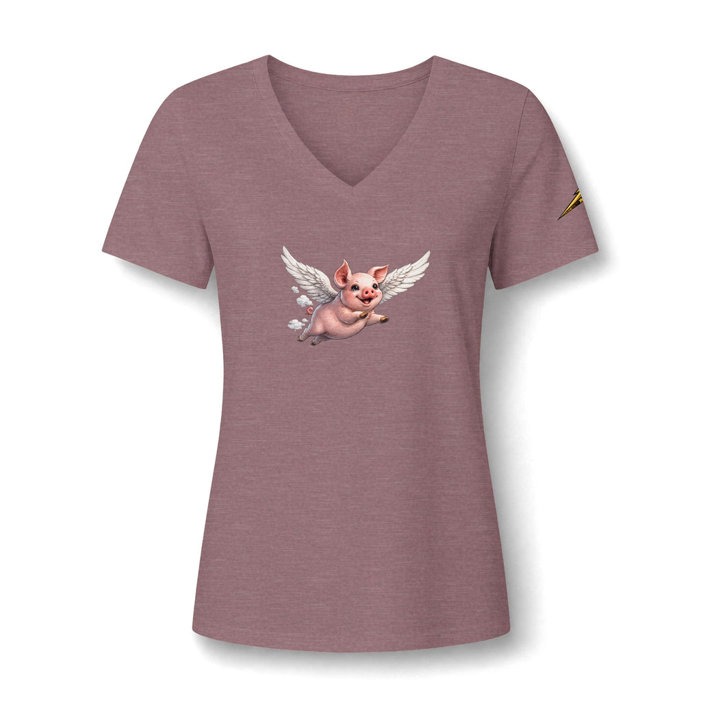 Women's V-Neck Tee — Flying Pig Angel Graphic