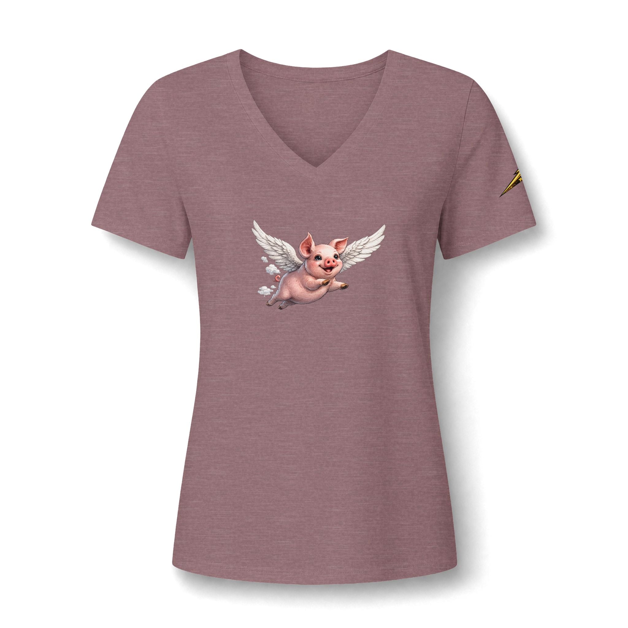 Women's V-Neck Tee — Flying Pig Angel Graphic