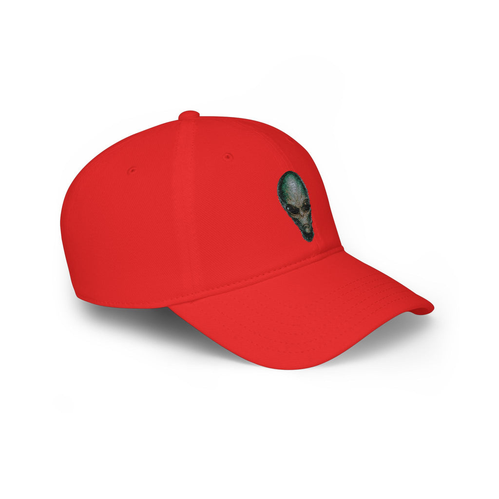 Alien Skull Red Baseball Cap — Retro Space Graphic Low Profile Hat