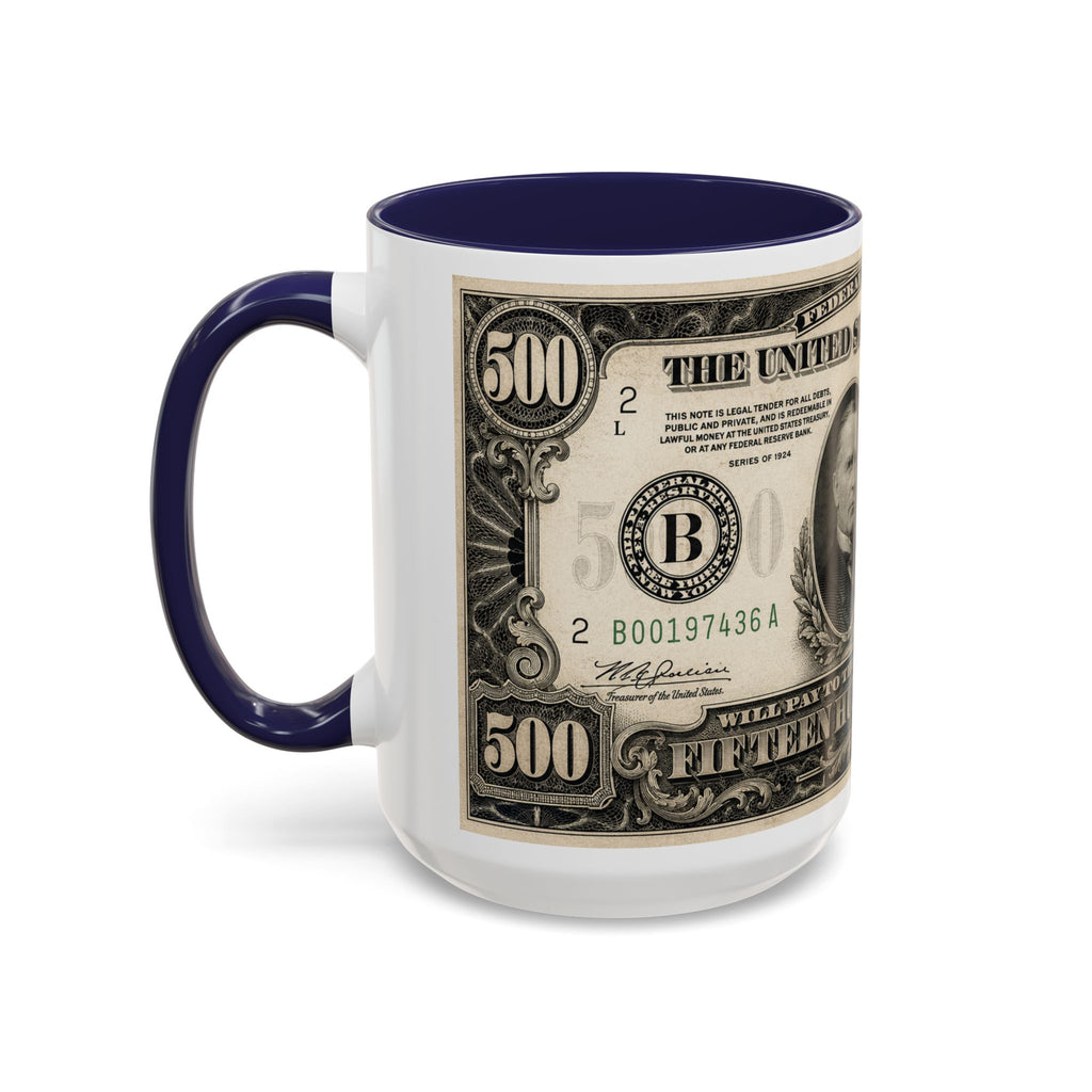 Money Print Coffee Mug — Vintage 1000 & 500 Note Accent Mug