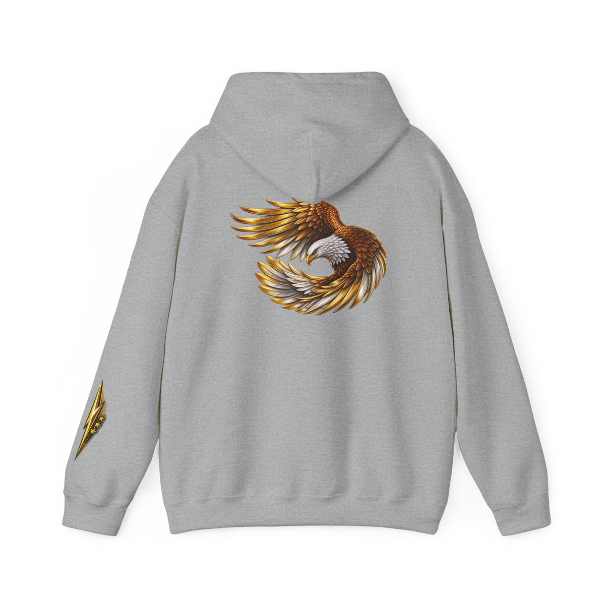 Eagle Wing Circle Hoodie — Golden Flying Eagle Back Graphic Sweatshirt