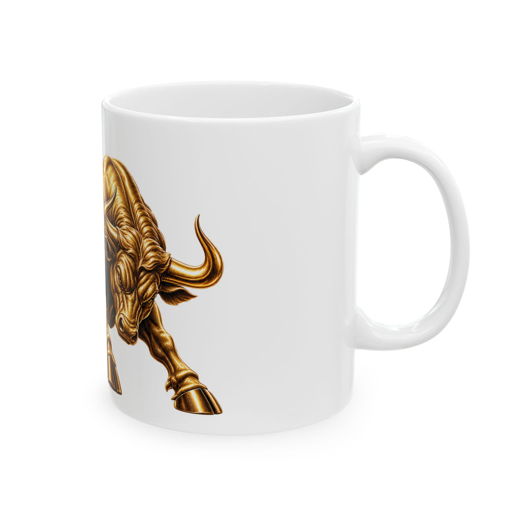 Golden Charging Bull Ceramic Mug - Bold Stock Market Coffee Cup (11oz, 15oz)
