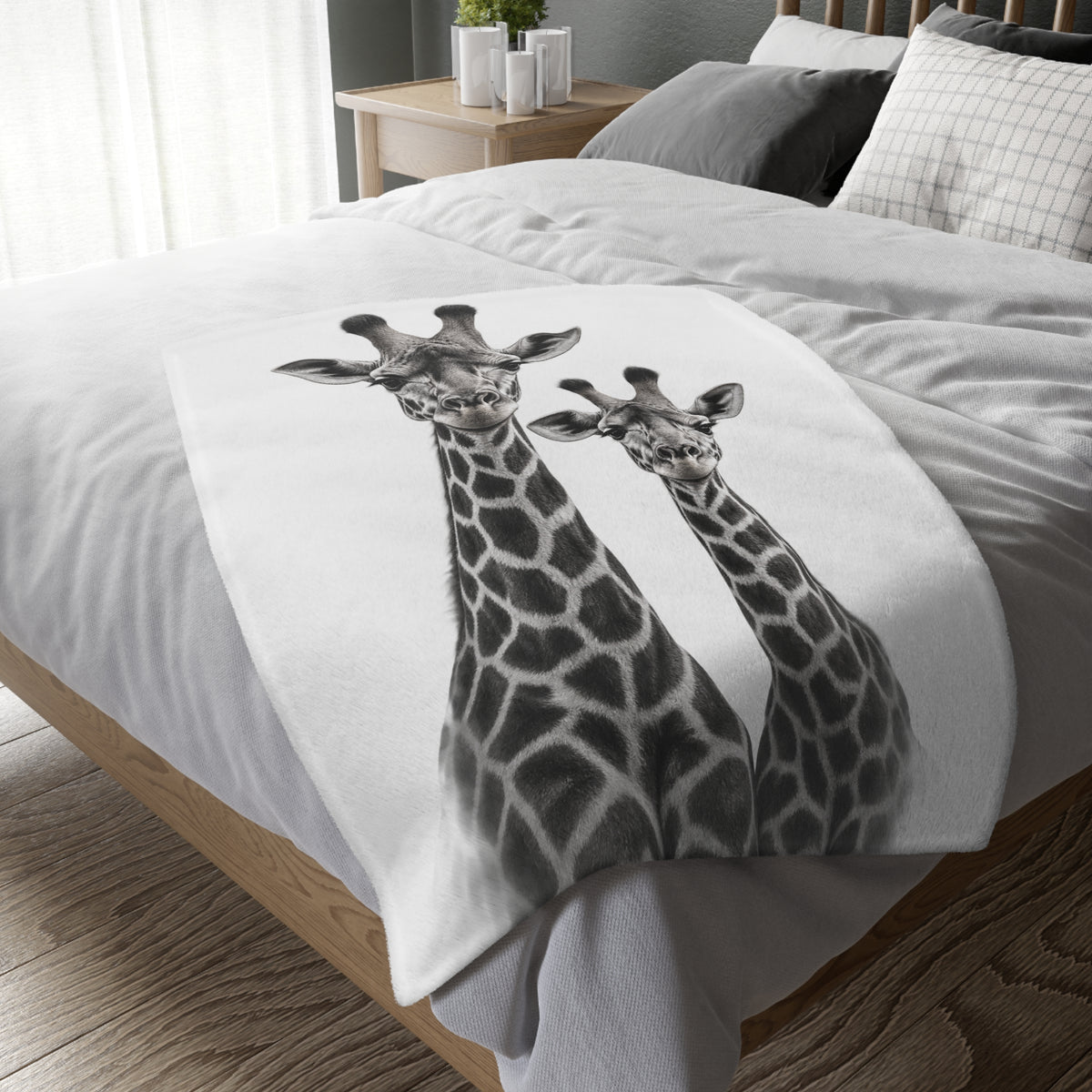 Giraffe Pair Velveteen Blanket — Soft Microfiber Throw for Nursery & Wildlife Lovers