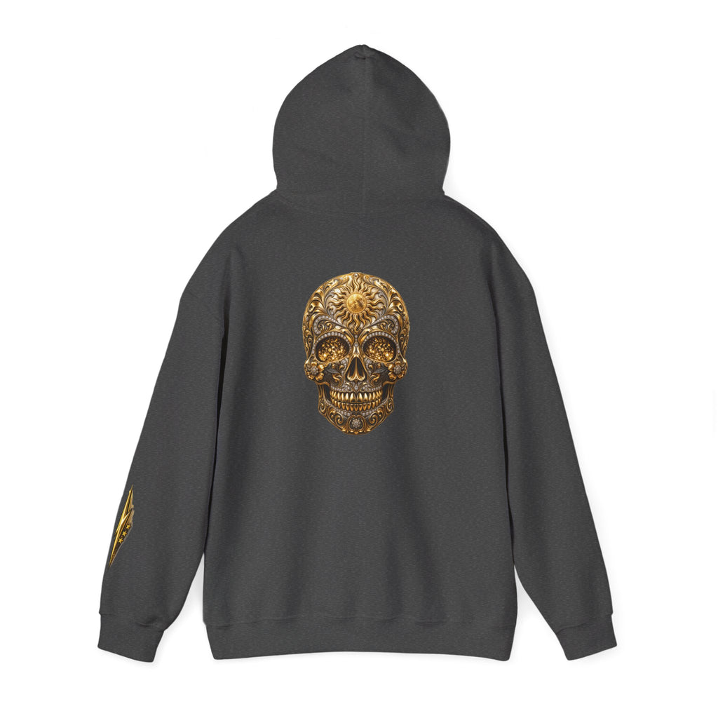 Gold Ornamental Skull Hoodie — Day of the Dead Sugar Skull Pullover