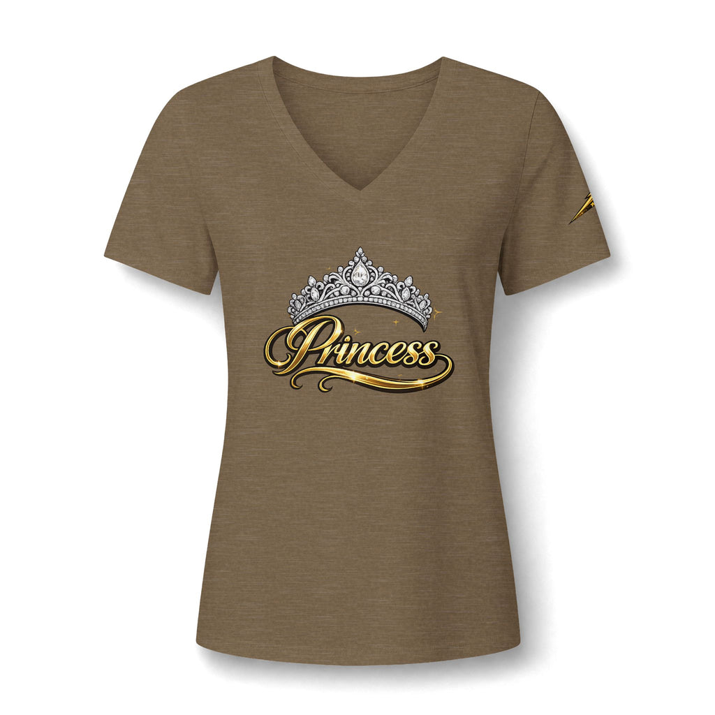 Princess V-Neck Tee — Rhinestone Tiara Graphic Shirt for Women