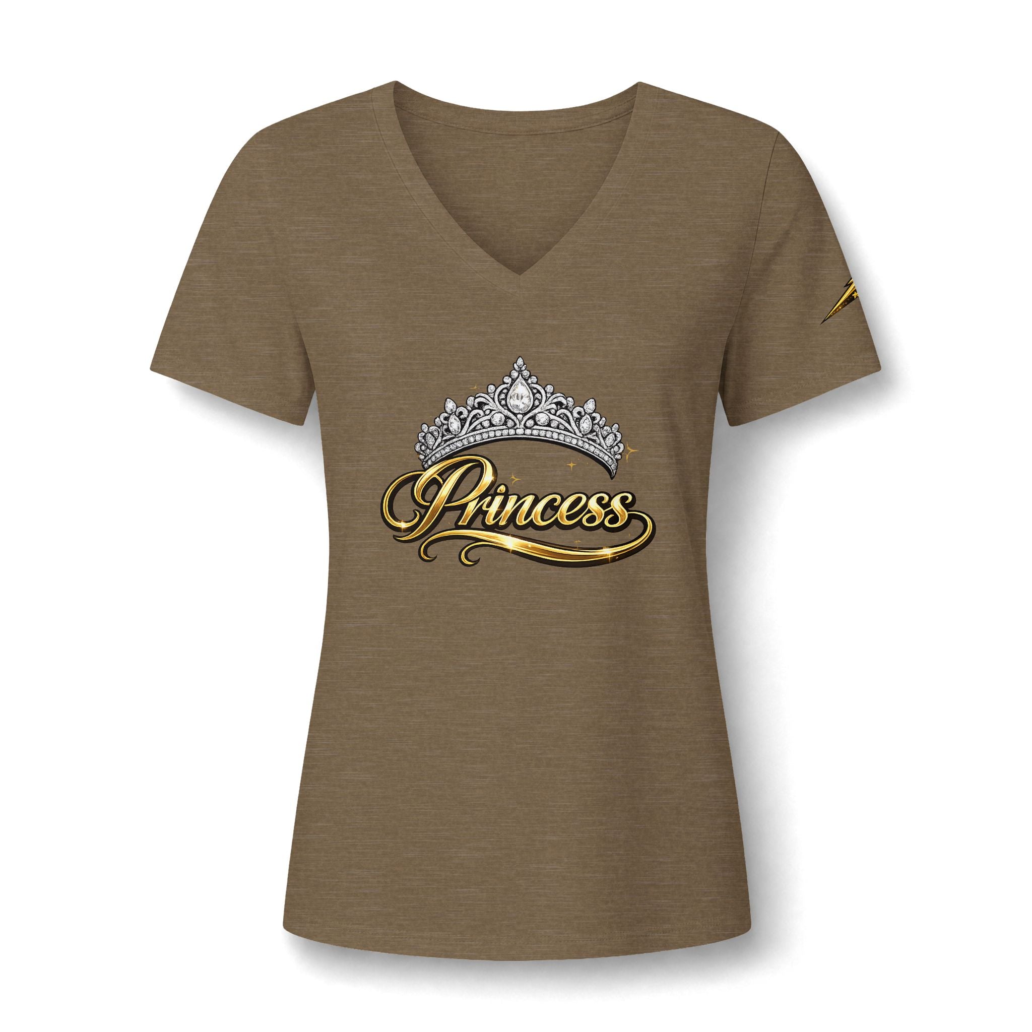 Princess V-Neck Tee — Rhinestone Tiara Graphic Shirt for Women