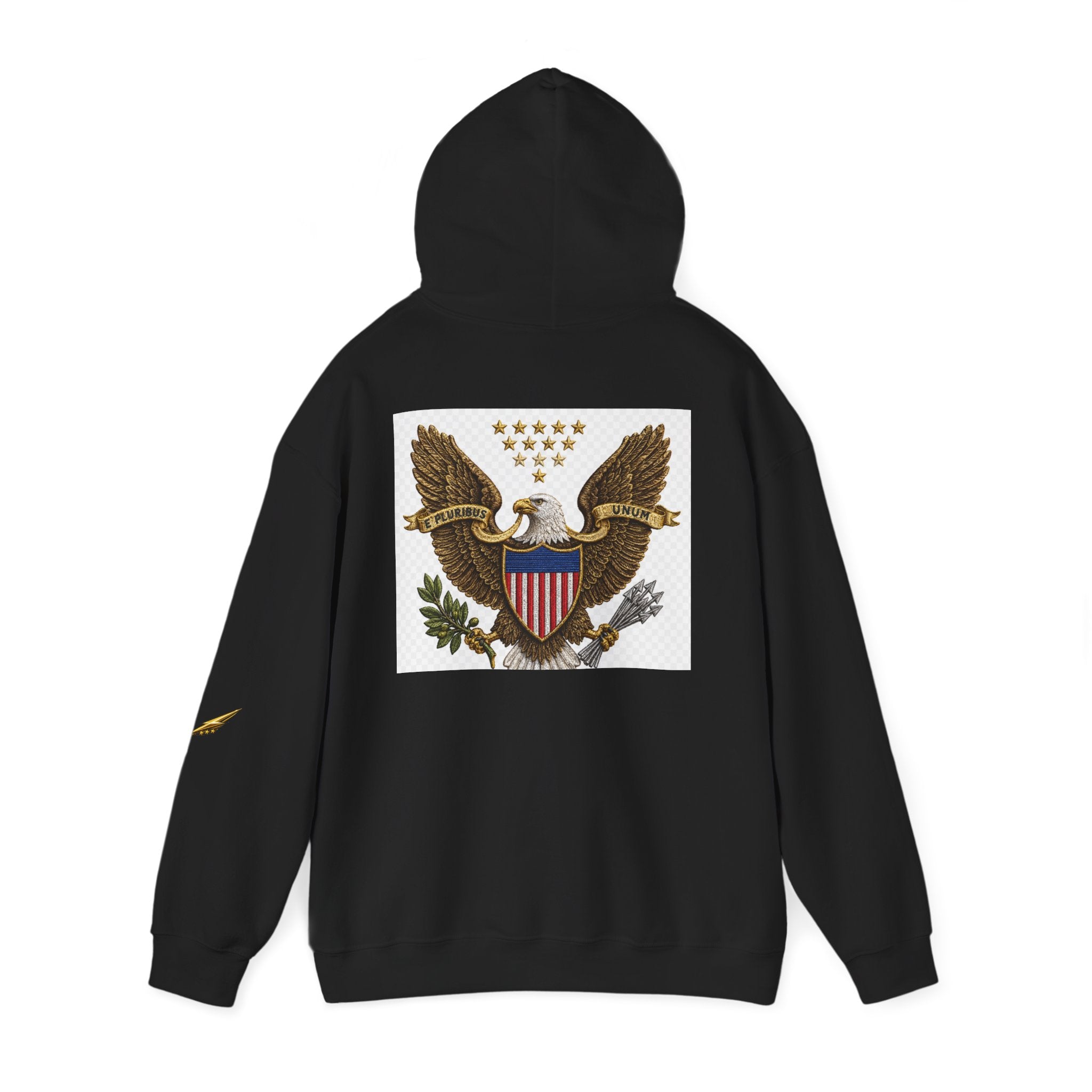 Eagle Emblem Hoodie — Vintage American Shield Graphic Hooded Sweatshirt