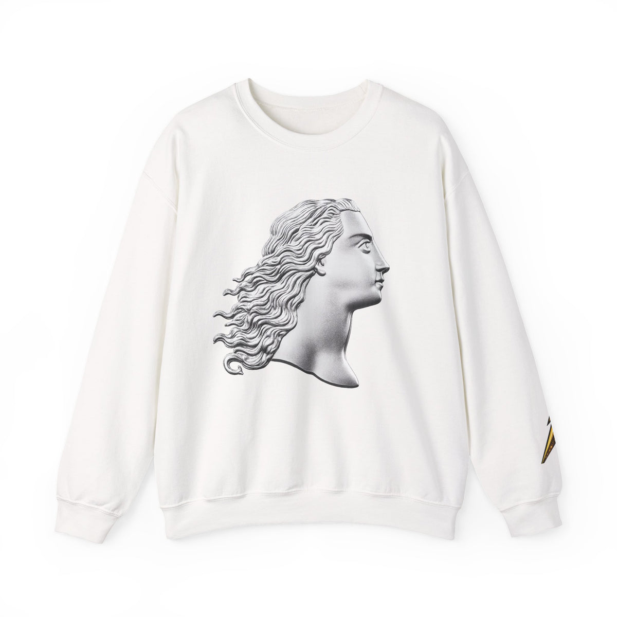 Classical Statue Profile Crewneck Sweatshirt — Sculpted Grecian Head Graphic