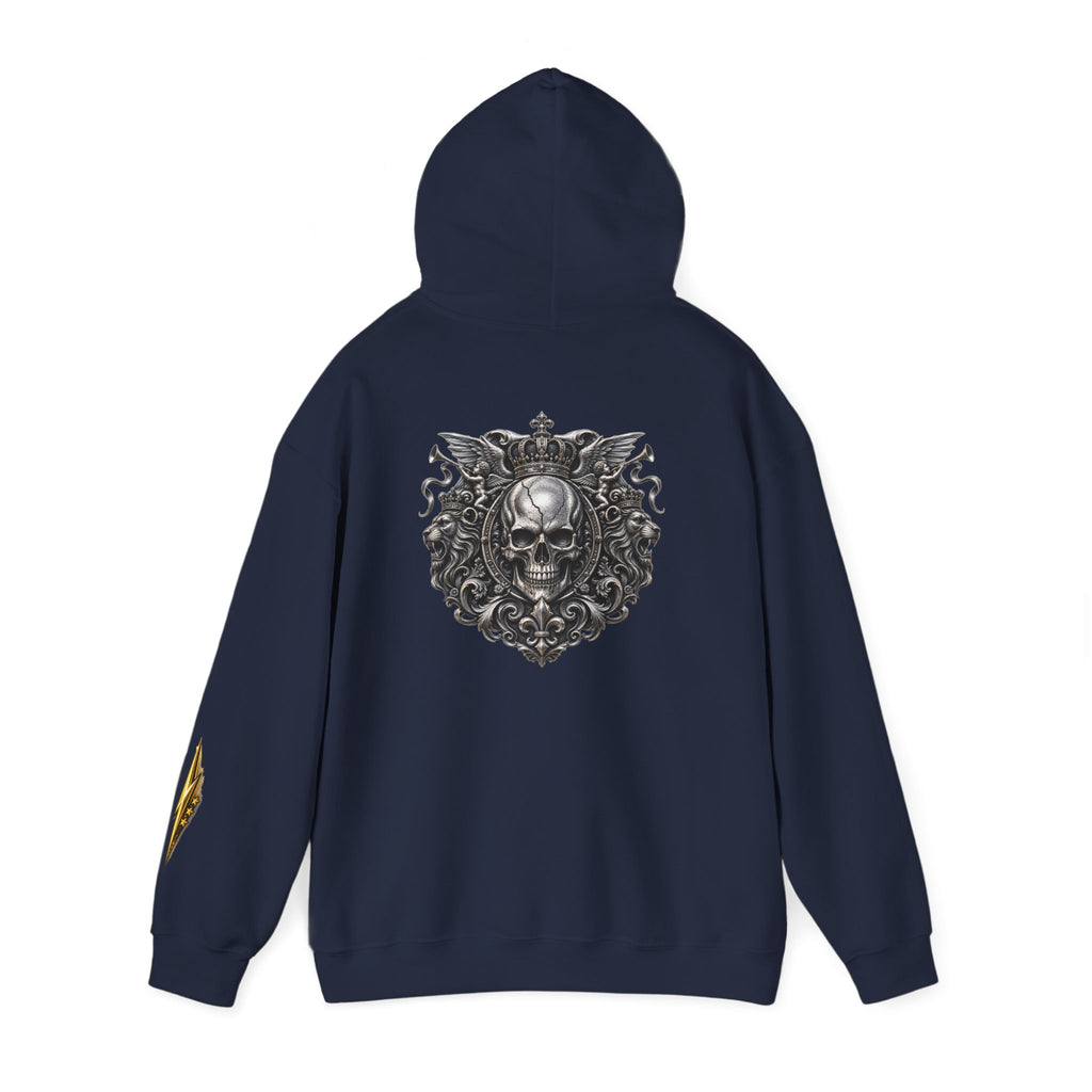 Skull Crest Hoodie – Gothic Ornate Skull Back Graphic Sweatshirt
