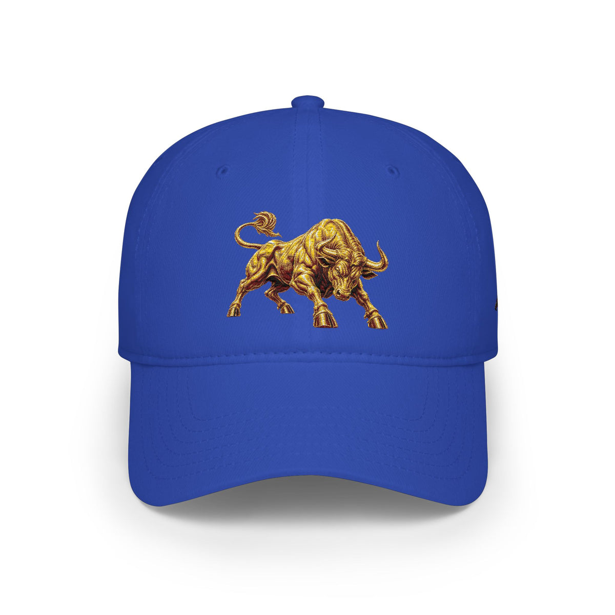 Gold Bull Embroidered Baseball Cap — Red Low Profile Hat for Stock Traders & Bold Streetwear