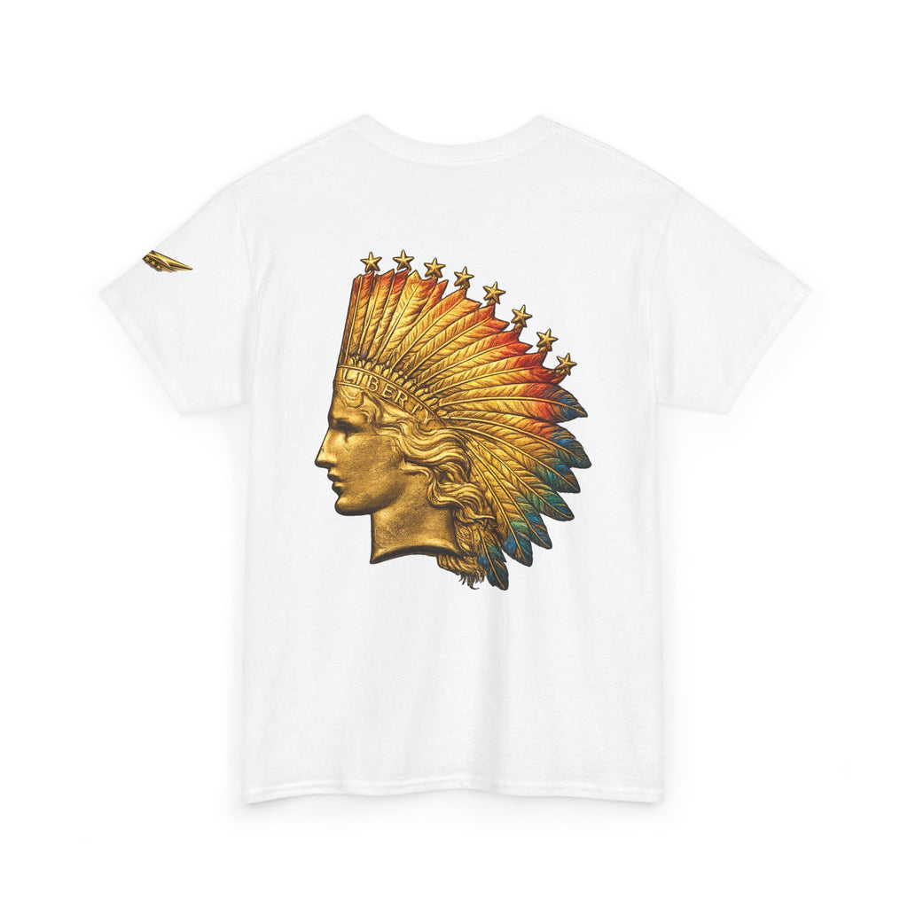 Graphic Tee — Golden Native Chief Headdress Back Print