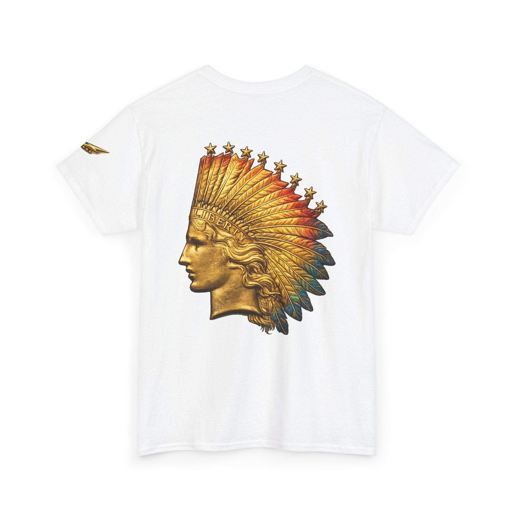 Graphic Tee — Golden Native Chief Headdress Back Print
