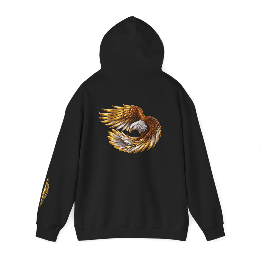 Eagle Wing Circle Hoodie — Golden Flying Eagle Back Graphic Sweatshirt