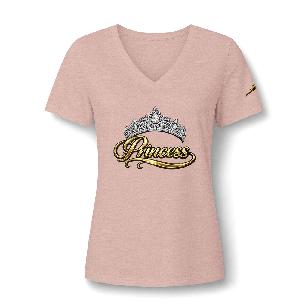 Princess V-Neck Tee — Rhinestone Tiara Graphic Shirt for Women