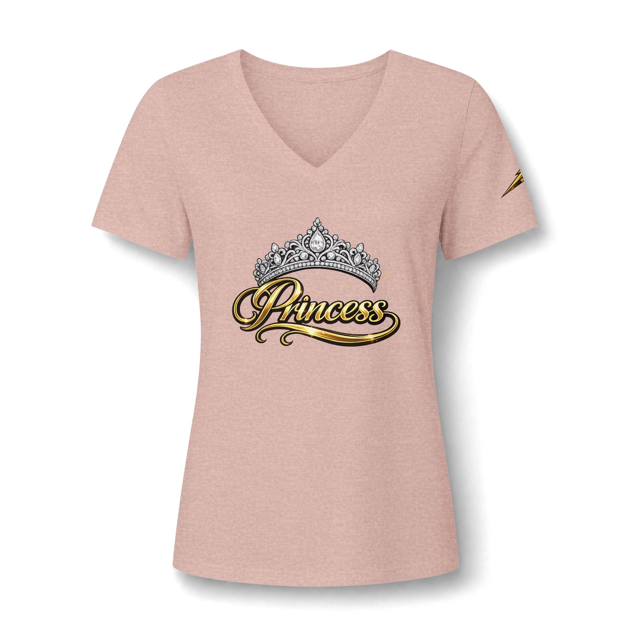 Princess V-Neck Tee — Rhinestone Tiara Graphic Shirt for Women