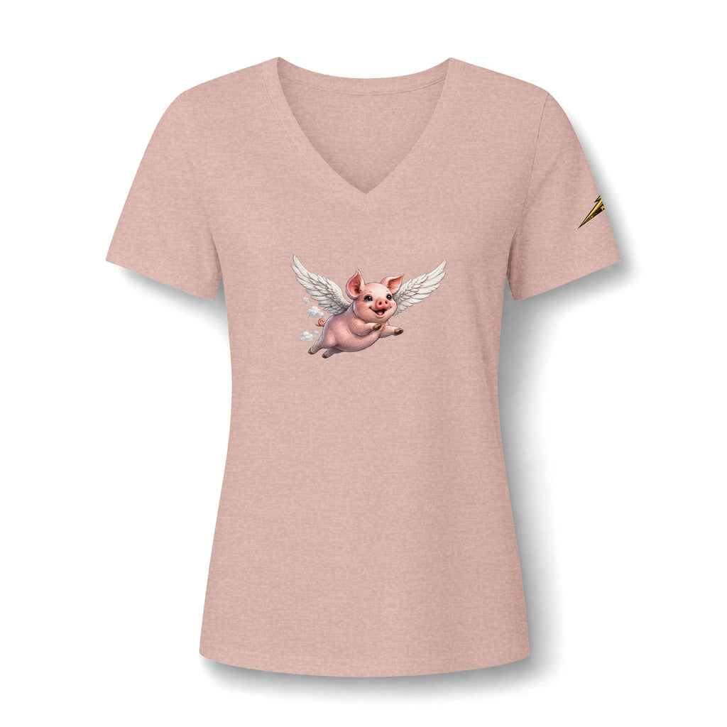 Women's V-Neck Tee — Flying Pig Angel Graphic
