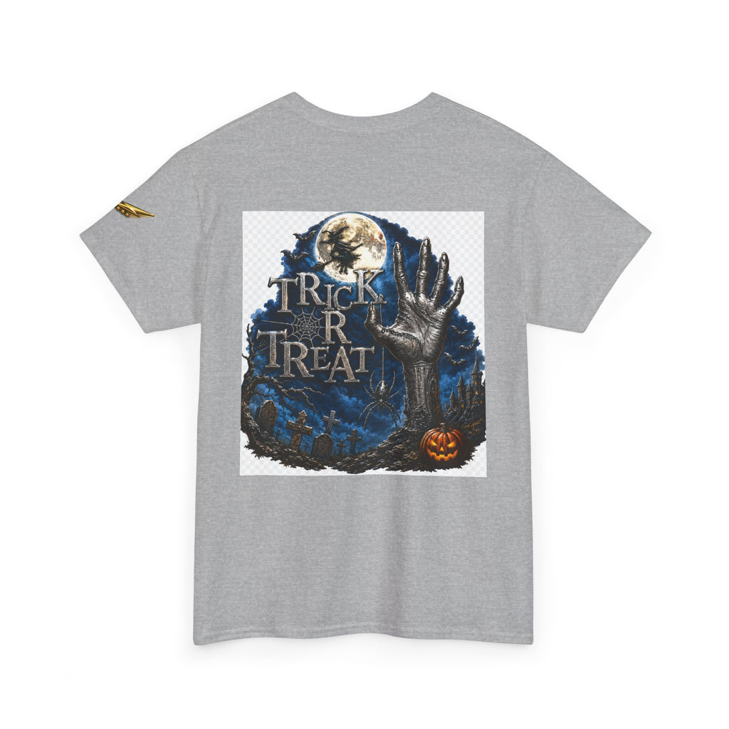 Trick R Treat Halloween Tee — Spooky Graveyard Moon Graphic T-Shirt
