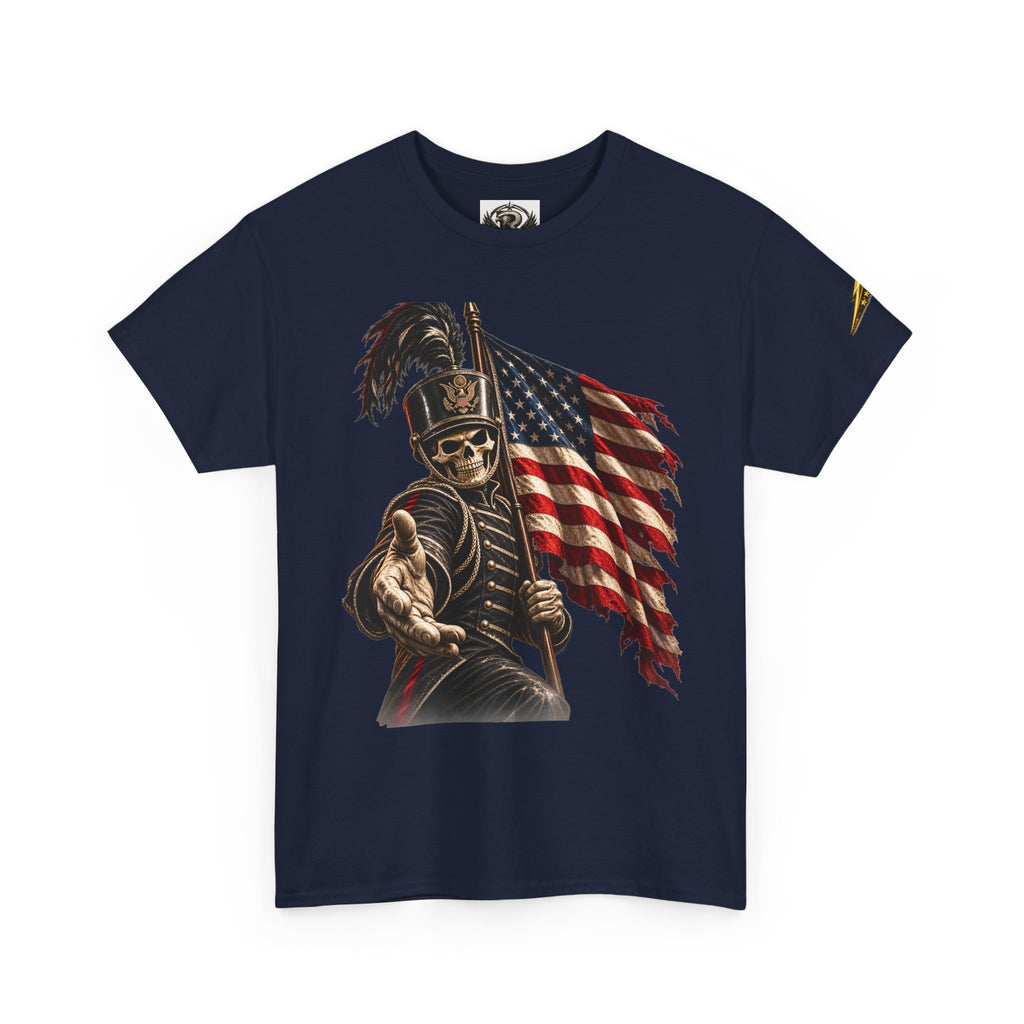 Patriotic Skeleton Soldier T-Shirt — American Flag Grim Reaper Tee