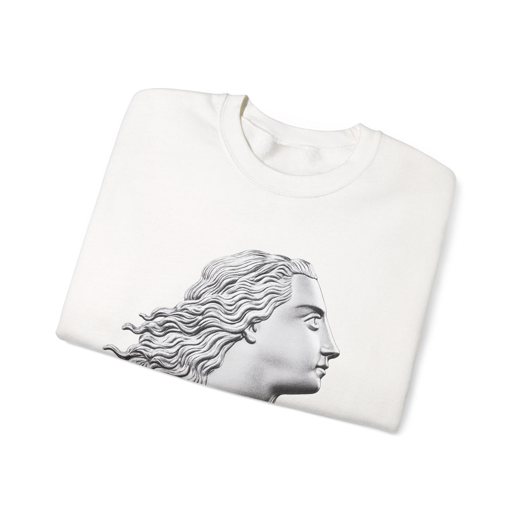 Classical Statue Profile Crewneck Sweatshirt — Sculpted Grecian Head Graphic