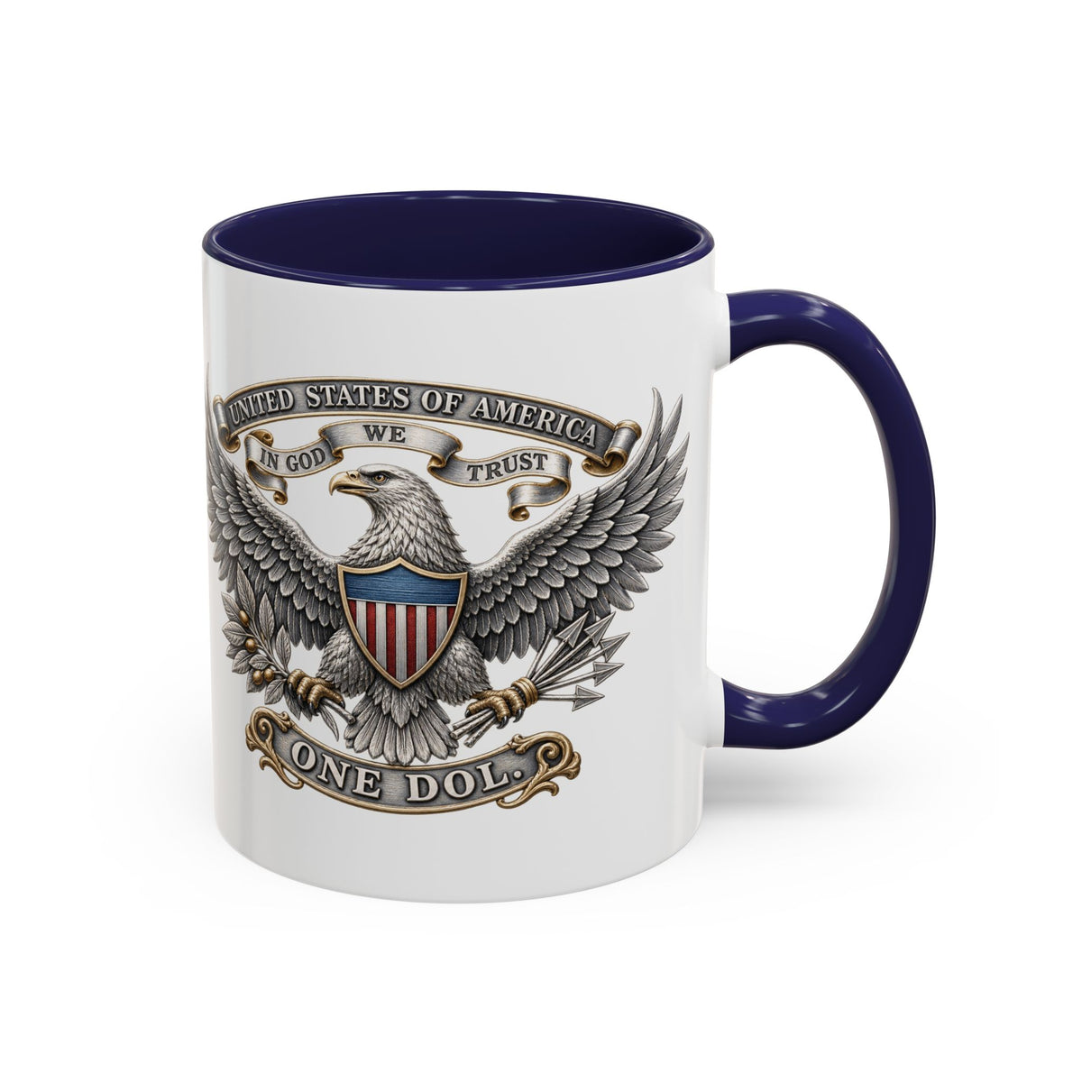 Eagle Shield Accent Coffee Mug — Patriotic "In God We Trust" Design