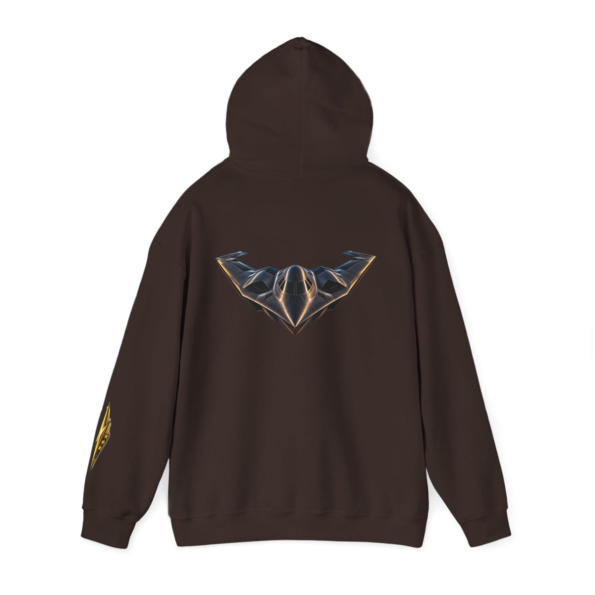 Emblem Armor Hoodie — Black Metallic Crest Back Jet Graphic Hoodie