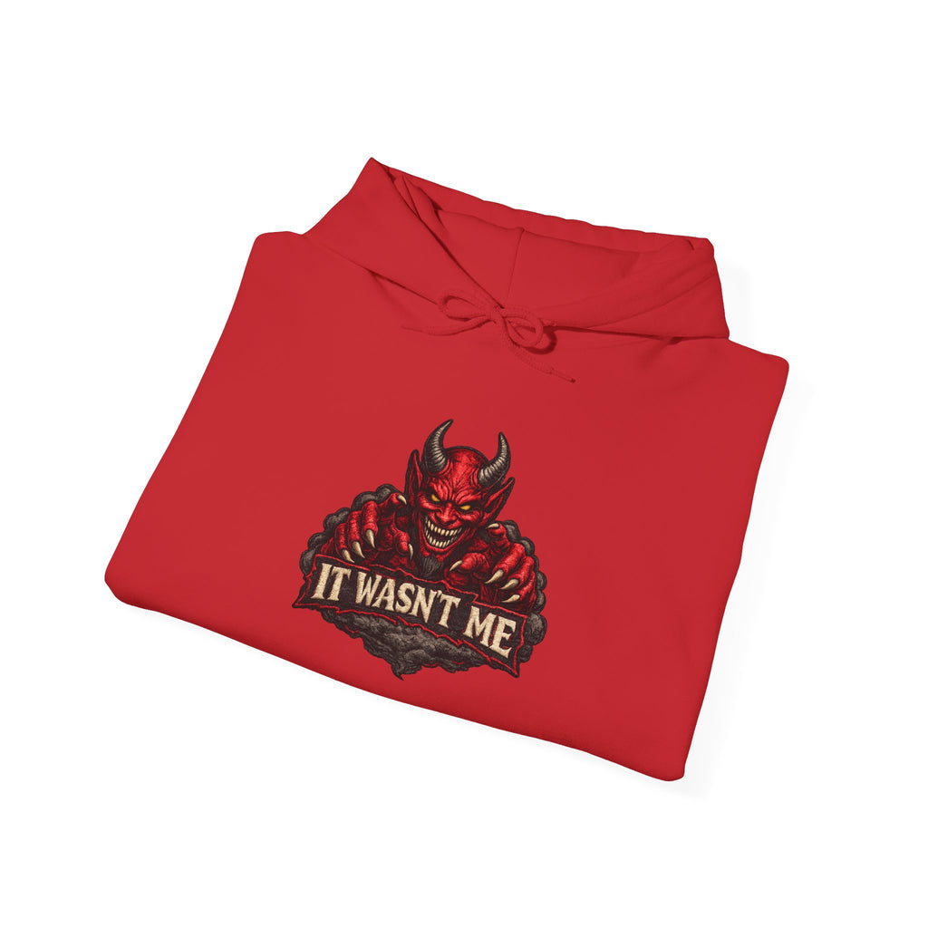 Devil Graphic Hoodie — "It Wasn't Me" Funny Devil Pullover
