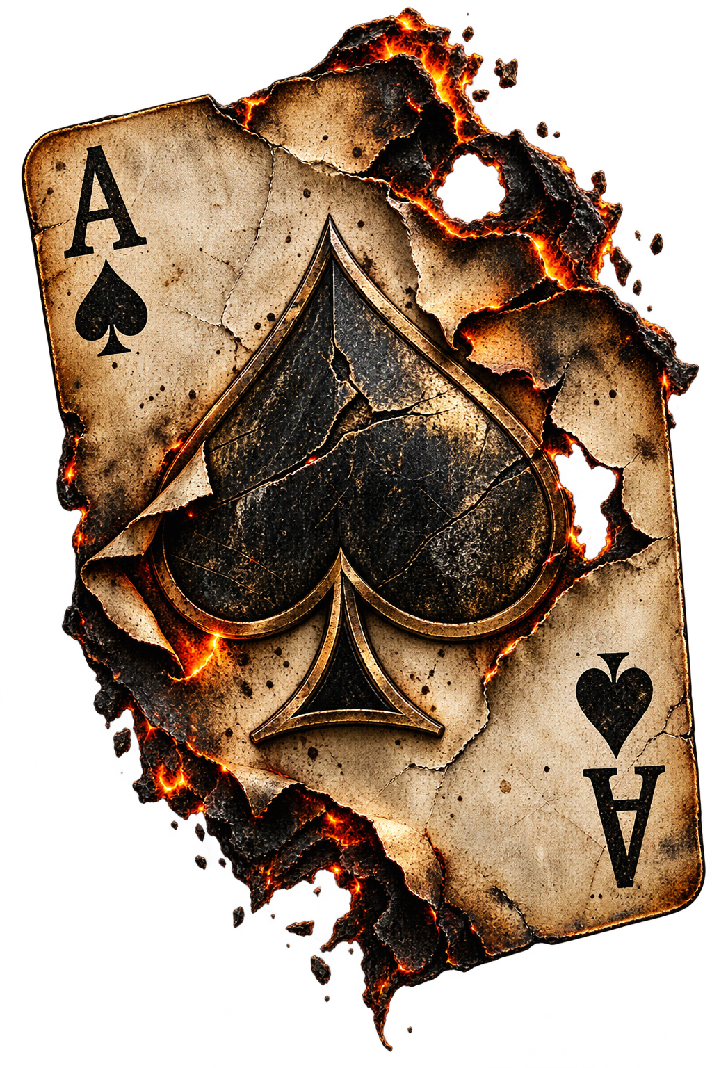 Close view of burning ace of spades artwork
