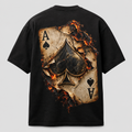 Back of black Burned Ace T-shirt with large flaming ace of spades graphic